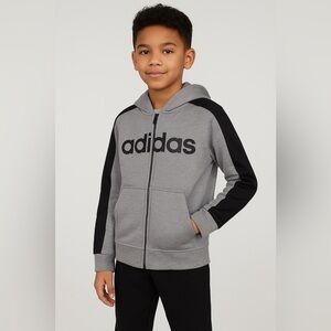 Adidas Full Zip Athletic Hooded Sweatshirt Gray Size 8